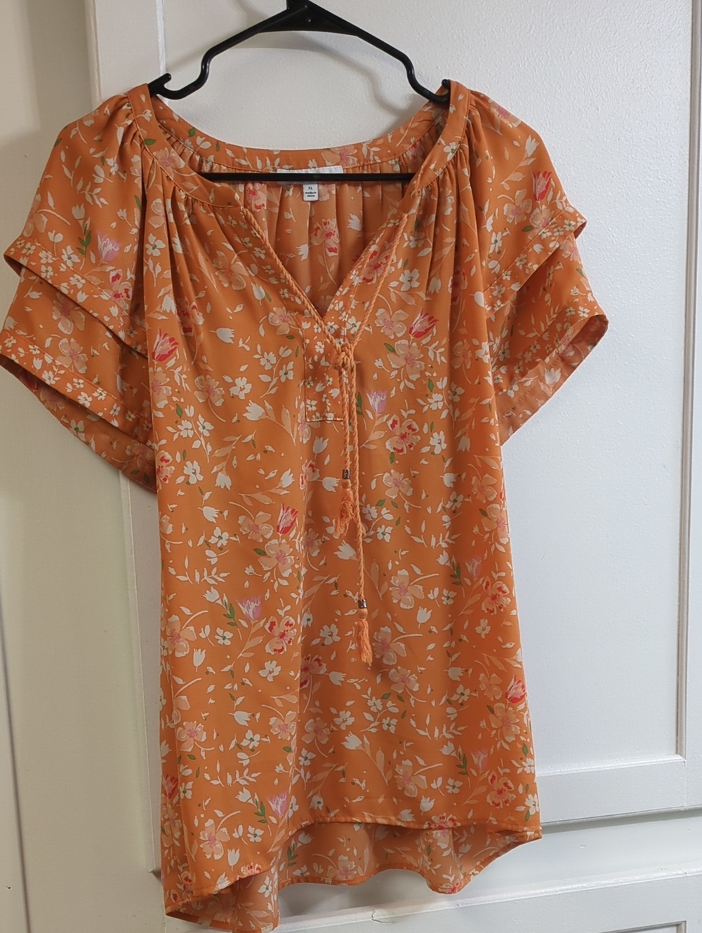 DR2 Orange Floral Tie-Front Blouse